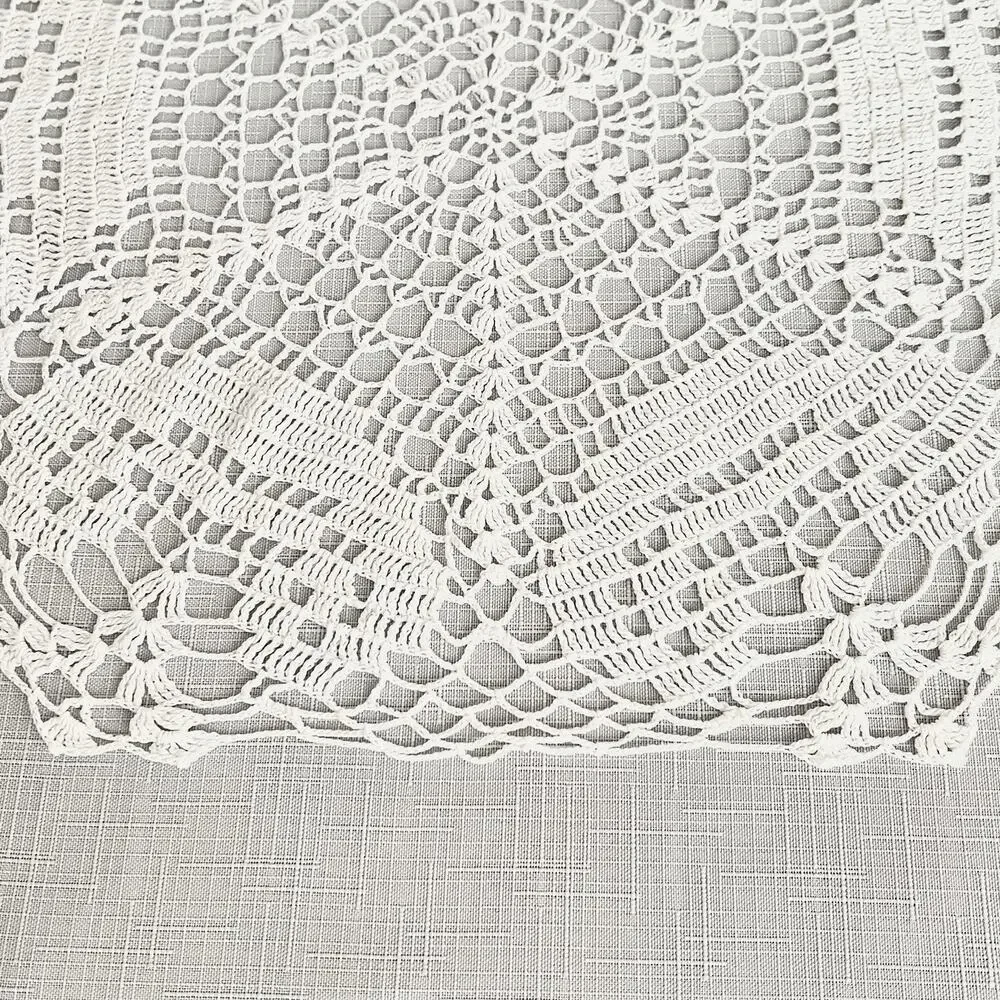 Hand Crocheted White Doily 13x15 Hexagon Centerpiece Table Mat Cottage Decor Vtg